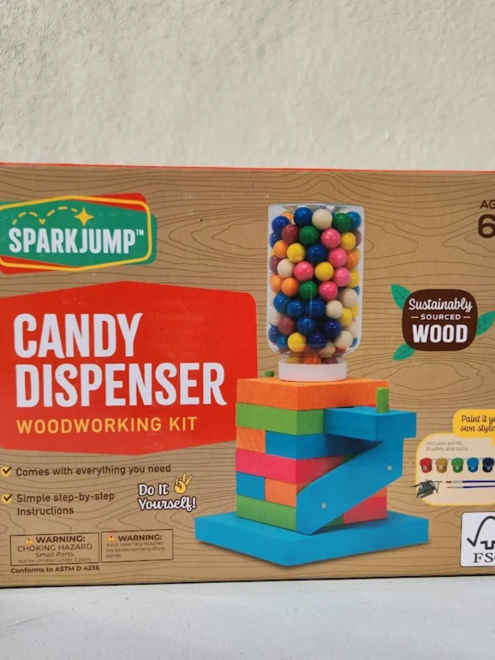 New DIY Wood Building Kit STEM Woodworking Toy for Kids Candy Gumball Dispenser
